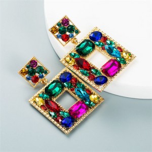 Baroque Style Colorful Rhinestone Square Bold Fashion Wholesale Earrings - Green