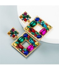 Baroque Style Colorful Rhinestone Square Bold Fashion Wholesale Earrings - Orange