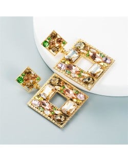 Baroque Style Colorful Rhinestone Square Bold Fashion Wholesale Earrings - Green