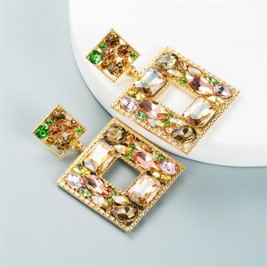 Baroque Style Colorful Rhinestone Square Bold Fashion Wholesale Earrings - Champagne