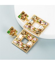 Baroque Style Colorful Rhinestone Square Bold Fashion Wholesale Earrings - Green