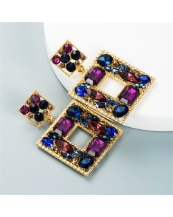 Baroque Style Colorful Rhinestone Square Bold Fashion Wholesale Earrings - Champagne
