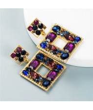 Baroque Style Colorful Rhinestone Square Bold Fashion Wholesale Earrings - Purple