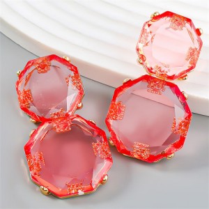 French Vintage Style Unique Octagon Shape Fashion Wholesale Women Earrings - Red