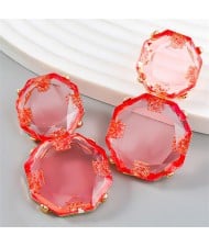 French Vintage Style Unique Octagon Shape Fashion Wholesale Women Earrings - Red