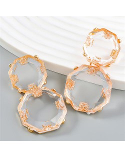 French Vintage Style Unique Octagon Shape Fashion Wholesale Women Earrings - Red