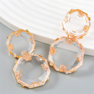French Vintage Style Unique Octagon Shape Fashion Wholesale Women Earrings - White