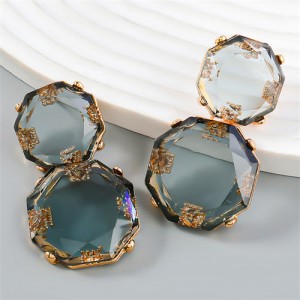 French Vintage Style Unique Octagon Shape Fashion Wholesale Women Earrings - Gray