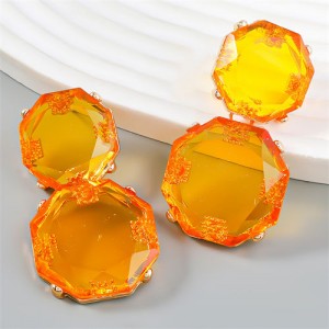 French Vintage Style Unique Octagon Shape Fashion Wholesale Women Earrings - Yellow