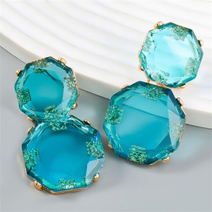 French Vintage Style Unique Octagon Shape Fashion Wholesale Women Earrings - Blue