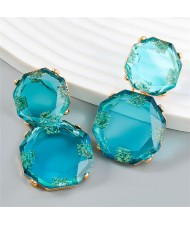 French Vintage Style Unique Octagon Shape Fashion Wholesale Women Earrings - Blue