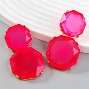 French Vintage Style Unique Octagon Shape Fashion Wholesale Women Earrings - Rose