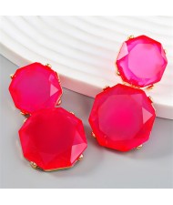 French Vintage Style Unique Octagon Shape Fashion Wholesale Women Earrings - Rose