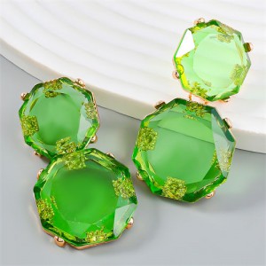French Vintage Style Unique Octagon Shape Fashion Wholesale Women Earrings - Green