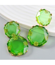 French Vintage Style Unique Octagon Shape Fashion Wholesale Women Earrings - Green