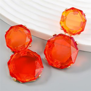 French Vintage Style Unique Octagon Shape Fashion Wholesale Women Earrings - Orange