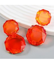 French Vintage Style Unique Octagon Shape Fashion Wholesale Women Earrings - Orange
