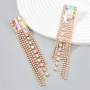Popular Exaggerated Long Tassel Rhinestone Fashion Wholesale Women Earrings - Luminous White