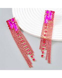 Popular Exaggerated Long Tassel Rhinestone Fashion Wholesale Women Earrings - Luminous White