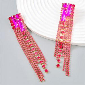 Popular Exaggerated Long Tassel Rhinestone Fashion Wholesale Women Earrings - Rose