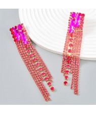 Popular Exaggerated Long Tassel Rhinestone Fashion Wholesale Women Earrings - Rose