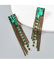 Popular Exaggerated Long Tassel Rhinestone Fashion Wholesale Women Earrings - Green