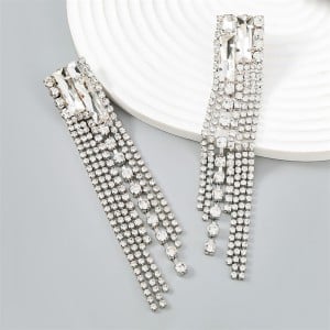 Popular Exaggerated Long Tassel Rhinestone Fashion Wholesale Women Earrings - Silver