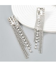 Popular Exaggerated Long Tassel Rhinestone Fashion Wholesale Women Earrings - Silver