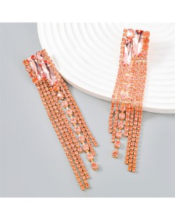 Popular Exaggerated Long Tassel Rhinestone Fashion Wholesale Women Earrings - White