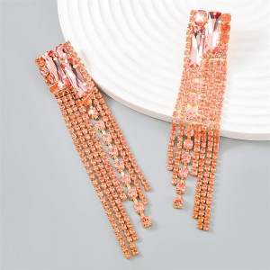 Popular Exaggerated Long Tassel Rhinestone Fashion Wholesale Women Earrings - Pink
