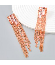 Popular Exaggerated Long Tassel Rhinestone Fashion Wholesale Women Earrings - Pink