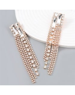 Popular Exaggerated Long Tassel Rhinestone Fashion Wholesale Women Earrings - Pink