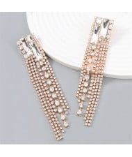 Popular Exaggerated Long Tassel Rhinestone Fashion Wholesale Women Earrings - White