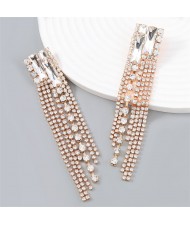 Popular Exaggerated Long Tassel Rhinestone Fashion Wholesale Women Earrings - Pink