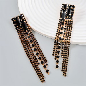 Popular Exaggerated Long Tassel Rhinestone Fashion Wholesale Women Earrings - Black