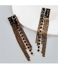 Popular Exaggerated Long Tassel Rhinestone Fashion Wholesale Women Earrings - Black