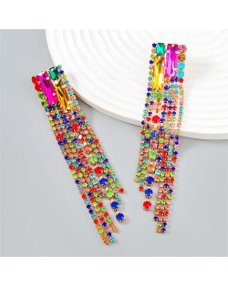 Popular Exaggerated Long Tassel Rhinestone Fashion Wholesale Women Earrings - Black