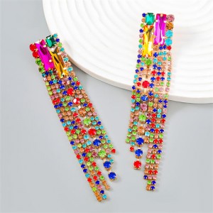Popular Exaggerated Long Tassel Rhinestone Fashion Wholesale Women Earrings - Colorful