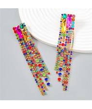 Popular Exaggerated Long Tassel Rhinestone Fashion Wholesale Women Earrings - Colorful