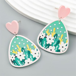 Vintage Flower Printing Design Wholesale Popular Women Green Earrings