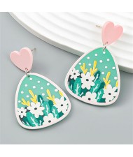 Vintage Flower Printing Design Wholesale Popular Women Green Earrings