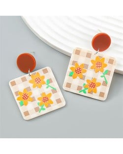 Vintage Flower Printing Design Wholesale Popular Women Green Earrings