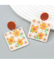 Vintage Flower Printing Design Wholesale Popular Women Green Earrings