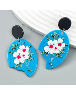 Yellow Sun Flower Printing Square Shape Wholesale Popular Women Fashion Earrings