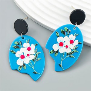 Art Style White Flower Printing Irregular Wholesale Women Fashion Earrings