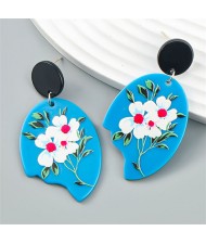 Yellow Sun Flower Printing Square Shape Wholesale Popular Women Fashion Earrings