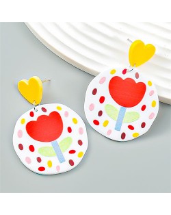 Art Style White Flower Printing Irregular Wholesale Women Fashion Earrings