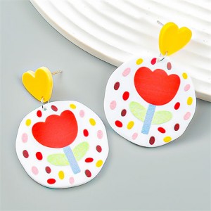 Lovely Red Tulip Printing Art Style Wholesale Women Fashion Earrings