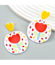 Lovely Red Tulip Printing Art Style Wholesale Women Fashion Earrings