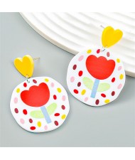 Art Style White Flower Printing Irregular Wholesale Women Fashion Earrings